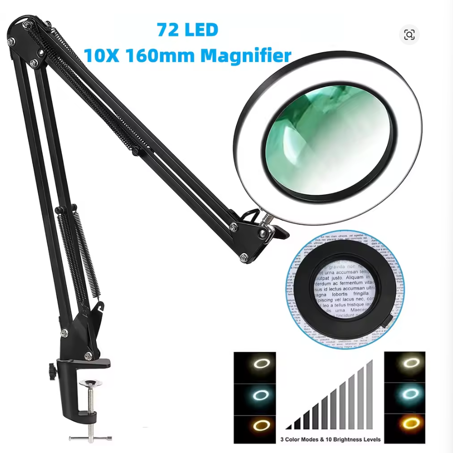 72LED 8X/10X NEW Illuminated Magnifier USB 3 Colors LED Magnifying Glass for Soldering Iron Repair/Table Lamp/Skincare Beauty