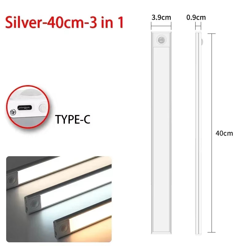 10/20/30/40/50/60CM Under Cabinet Lights LED Night Light Motion Sensor Wireless Rechargeable Kitchen Cabinet Bedroom Lighting