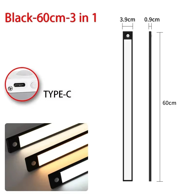 10/20/30/40/50/60CM Under Cabinet Lights LED Night Light Motion Sensor Wireless Rechargeable Kitchen Cabinet Bedroom Lighting