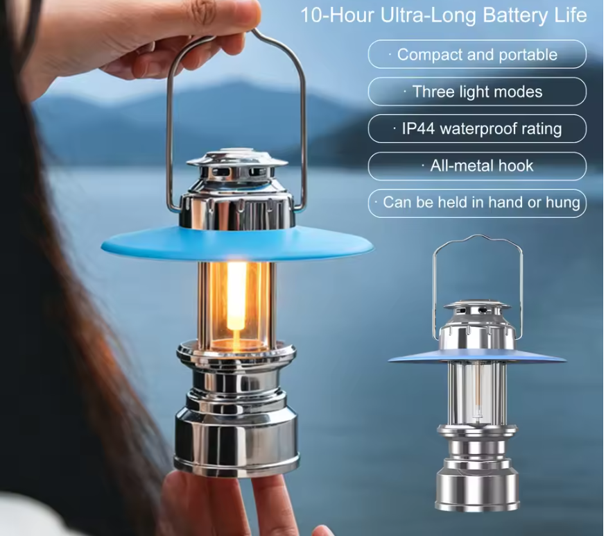 Portable retro lantern tent camping charging camping lamp outdoor atmosphere lighting led emergency hand lamp