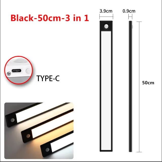 10/20/30/40/50/60CM Under Cabinet Lights LED Night Light Motion Sensor Wireless Rechargeable Kitchen Cabinet Bedroom Lighting