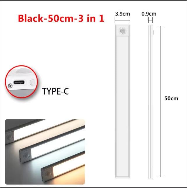 10/20/30/40/50/60CM Under Cabinet Lights LED Night Light Motion Sensor Wireless Rechargeable Kitchen Cabinet Bedroom Lighting