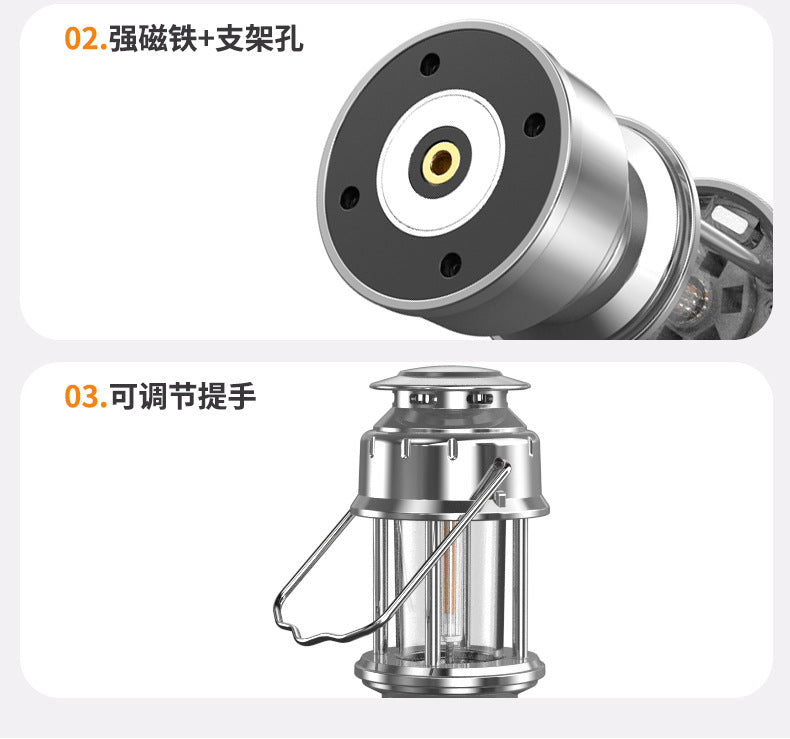 Portable retro lantern tent camping charging camping lamp outdoor atmosphere lighting led emergency hand lamp