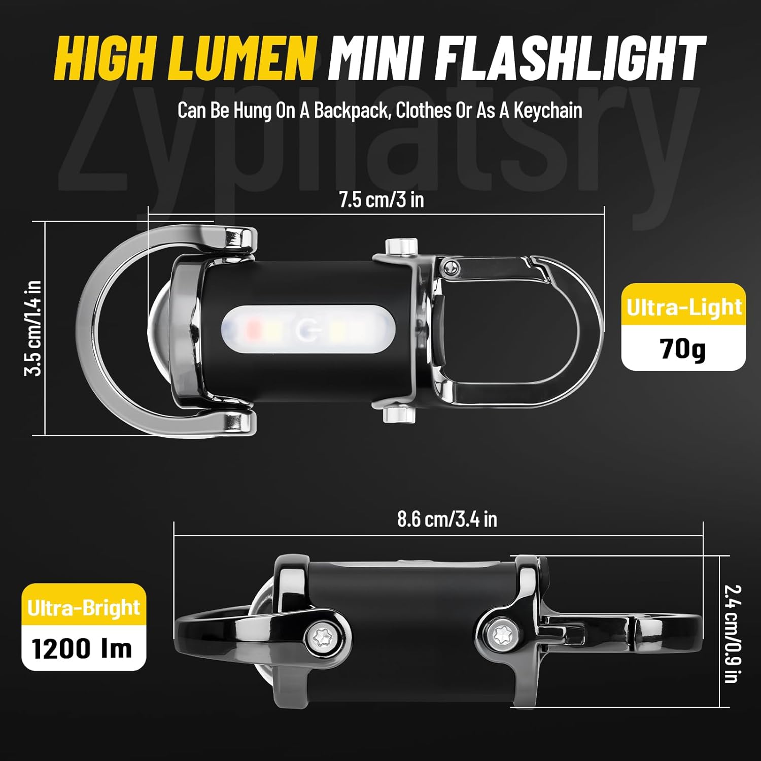 Zypilatsry 1200LM Super Bright Mini Led Flashlights USB Rechargeable Small Waterproof Keychain Flashlight Rescue, Camping-Black