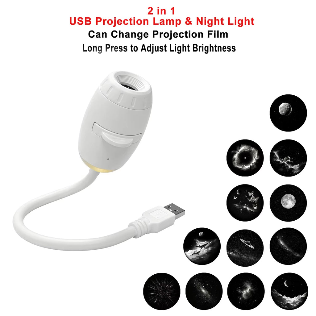 USB Car Atmosphere Projector Light Car Interior Ambient Light LED Starry Star Light Party Decor Romantic Saturn Galaxy Light