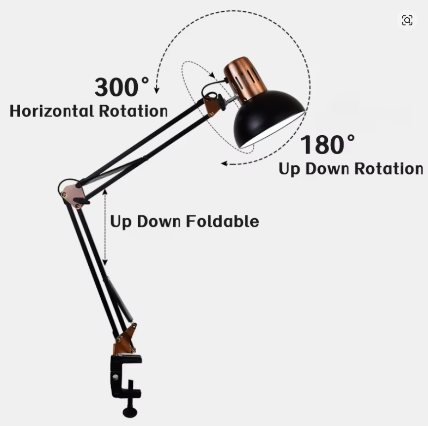 Industrial Foldable LED Table Lamp With Clamp E27 Telescopic Swing Arm Dormitory Reading Lamp Bedside Childern's Room Desk Light