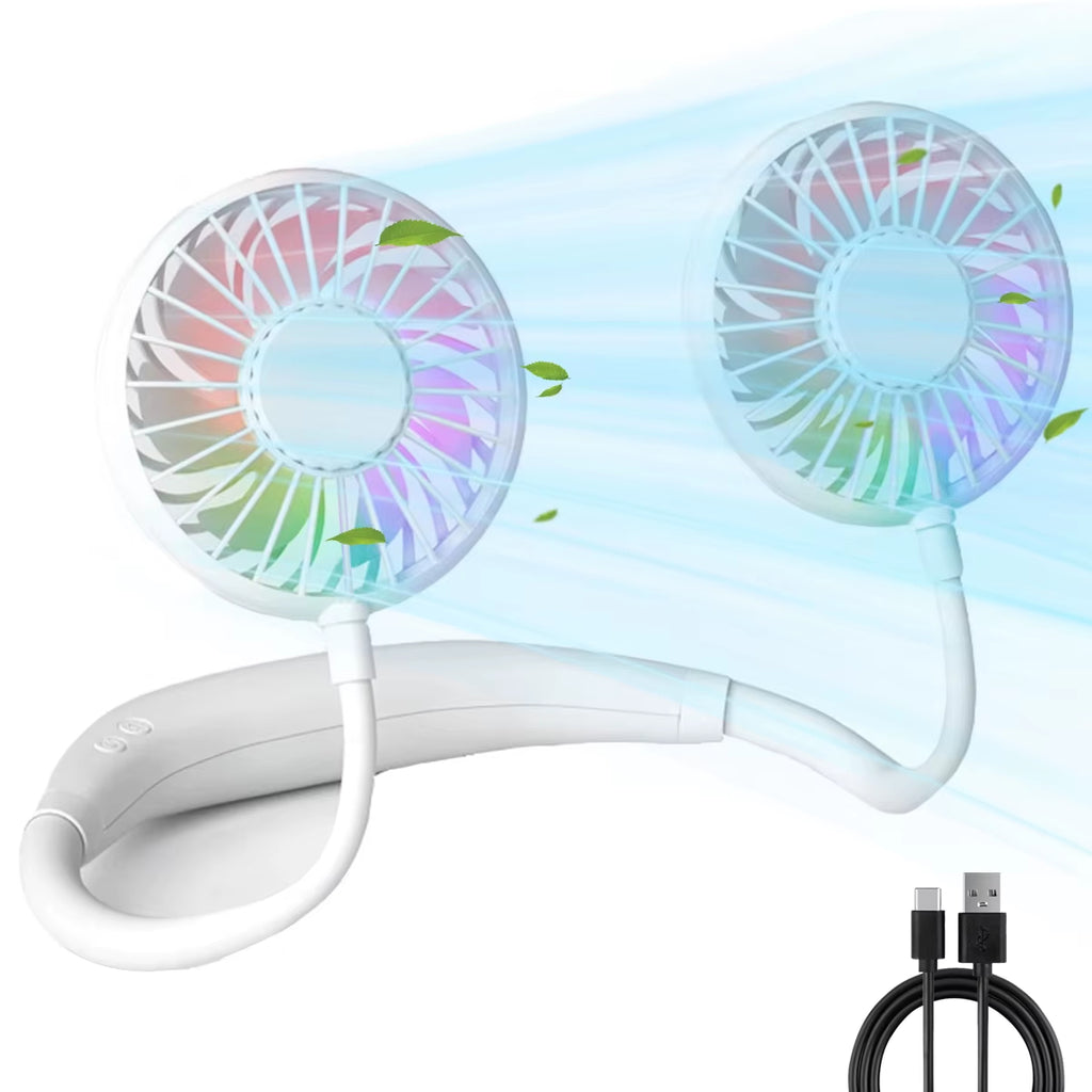 USB Rechargeable Mini Sports 3-Speed Adjustable Neck Dual Fan Home OfficeOutdoor Travel Portable Hanging Neck Fan