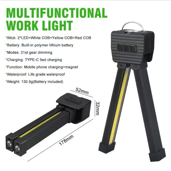 Multifunctional COB LED Work Light with Magnetic Base, 3-Color Modes (Cool White/Warm White/Red) for Inspection & Camping