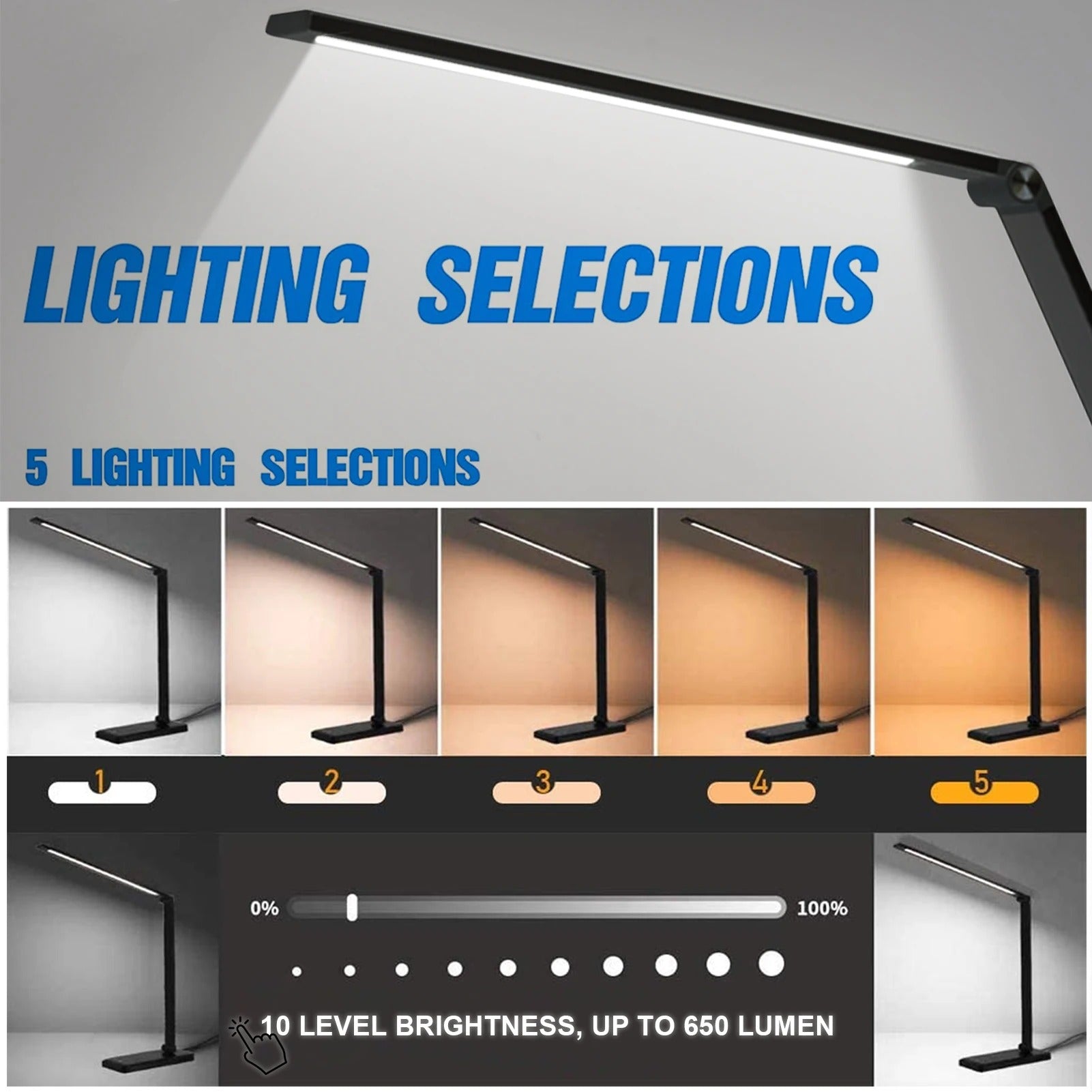 LED Desk Lamp with Wireless Charger,5 Color Modes 10 Brightness Levels Dimmable,360° Foldable Eye-Caring For Home Office Use
