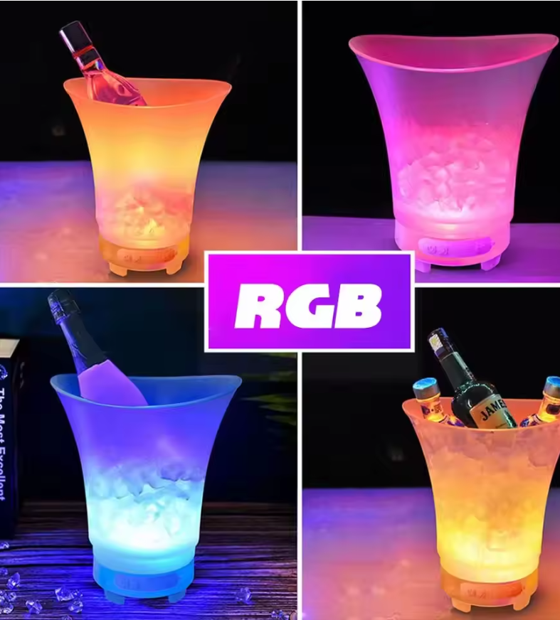 LED Illuminated Ice Bucket (Suitable for Champagne/Beer/Wine) — Round Plastic Party Cooler, Designed for KTV Bars and Home Party