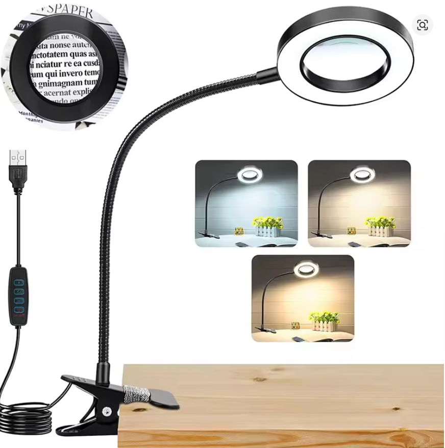 10X Magnifying Glass With 3 Color Modes LED Lighted Desk Lamp LED Magnifier Lamp for Reading Crafting Painting Close Work