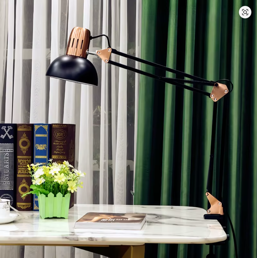 Industrial Foldable LED Table Lamp With Clamp E27 Telescopic Swing Arm Dormitory Reading Lamp Bedside Childern's Room Desk Light