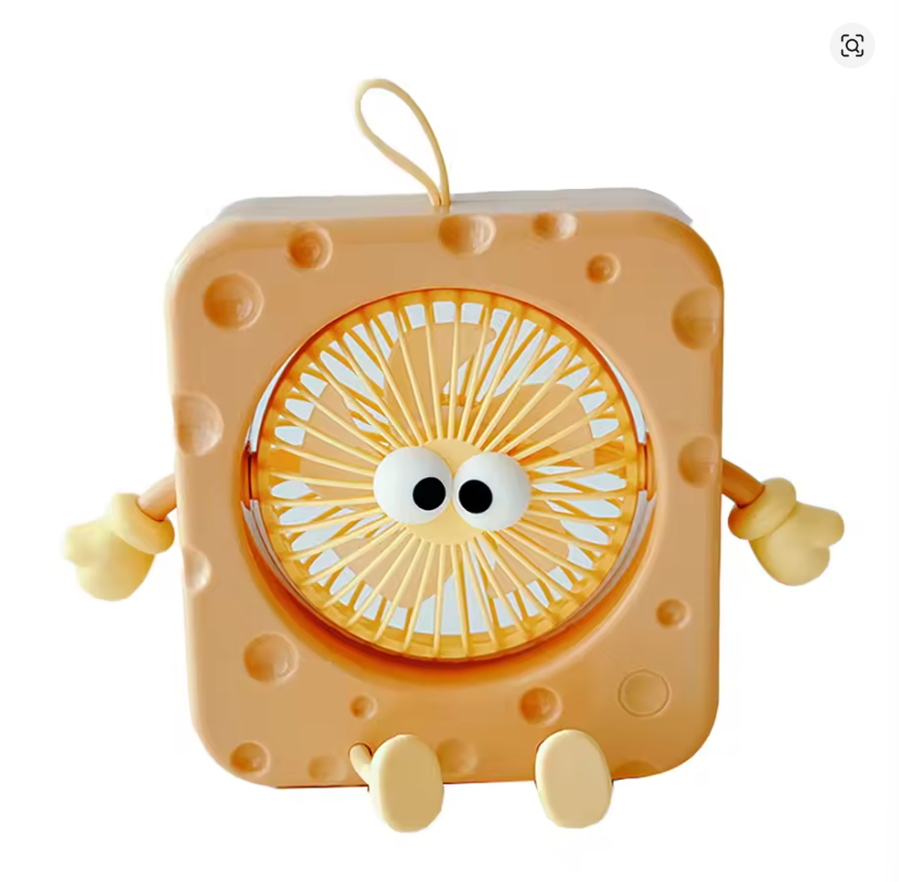 Creative Cheese Shaped Mini Fan 3D Cartoon Portable USB Desk Fan with Hanging Loop Desktop Cooling Fans Office Dorm Decor