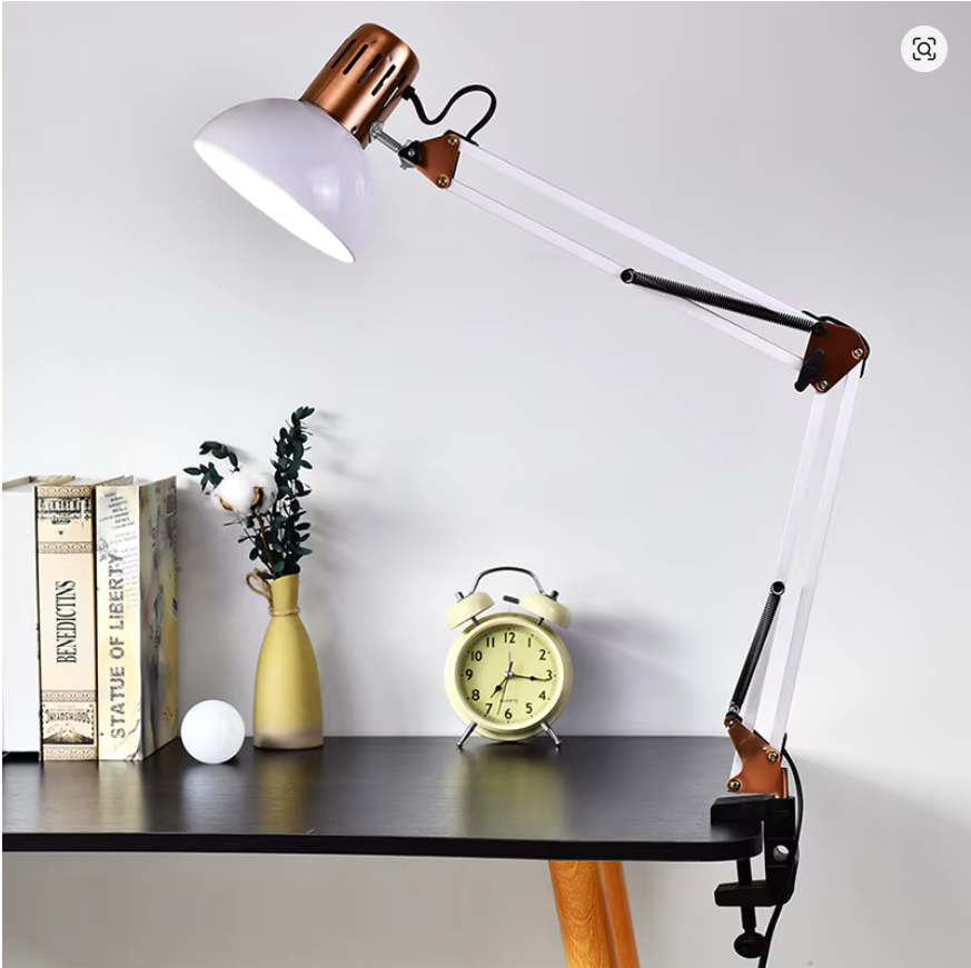 Industrial Foldable LED Table Lamp With Clamp E27 Telescopic Swing Arm Dormitory Reading Lamp Bedside Childern's Room Desk Light