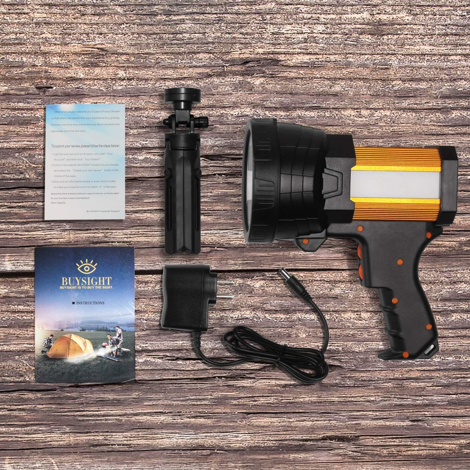 BUYSIGHT Rechargeable Spotlight,2000000 Lumens Spot Lights Hand held High lumens Large Flashlight Handheld Spotlight Lightweight and Super Bright Flashlight (Aluminium_Alloy Golden)