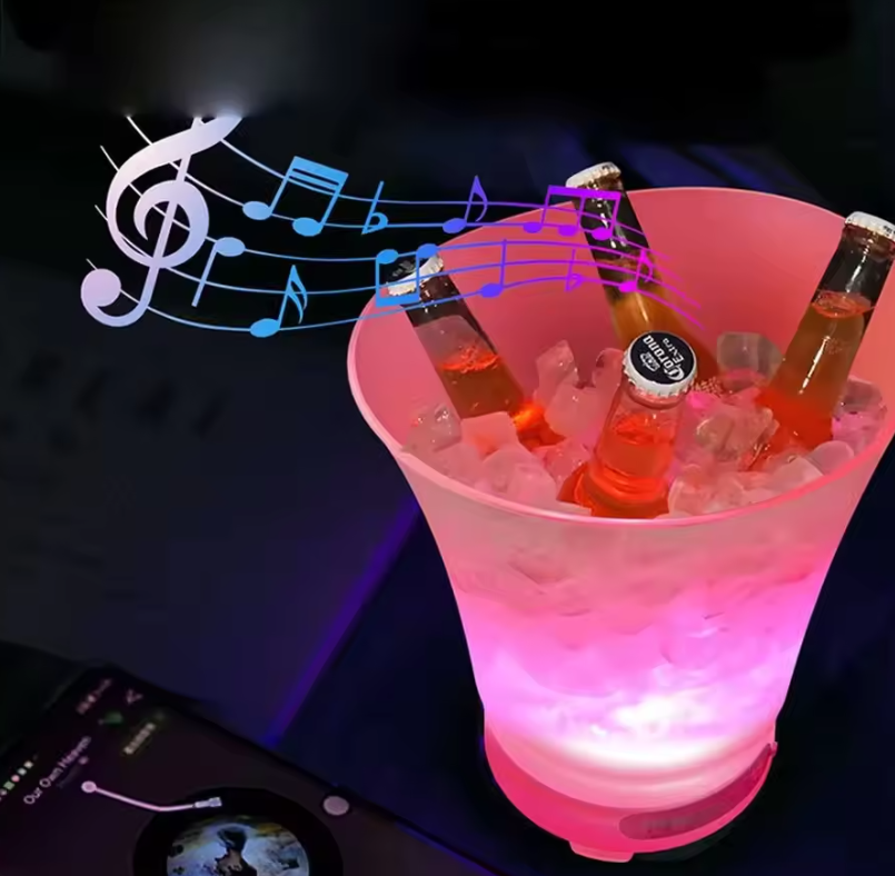 LED Illuminated Ice Bucket (Suitable for Champagne/Beer/Wine) — Round Plastic Party Cooler, Designed for KTV Bars and Home Party