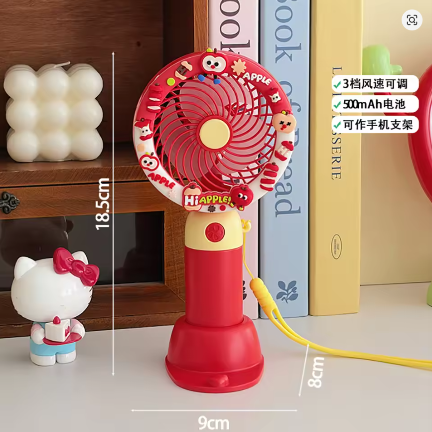 Kawaii Cartoon Apple Handheld Mini Fan USB Rechargeable Portable Small Fan for Summer Outdoor School Travel Office Desktop Fans