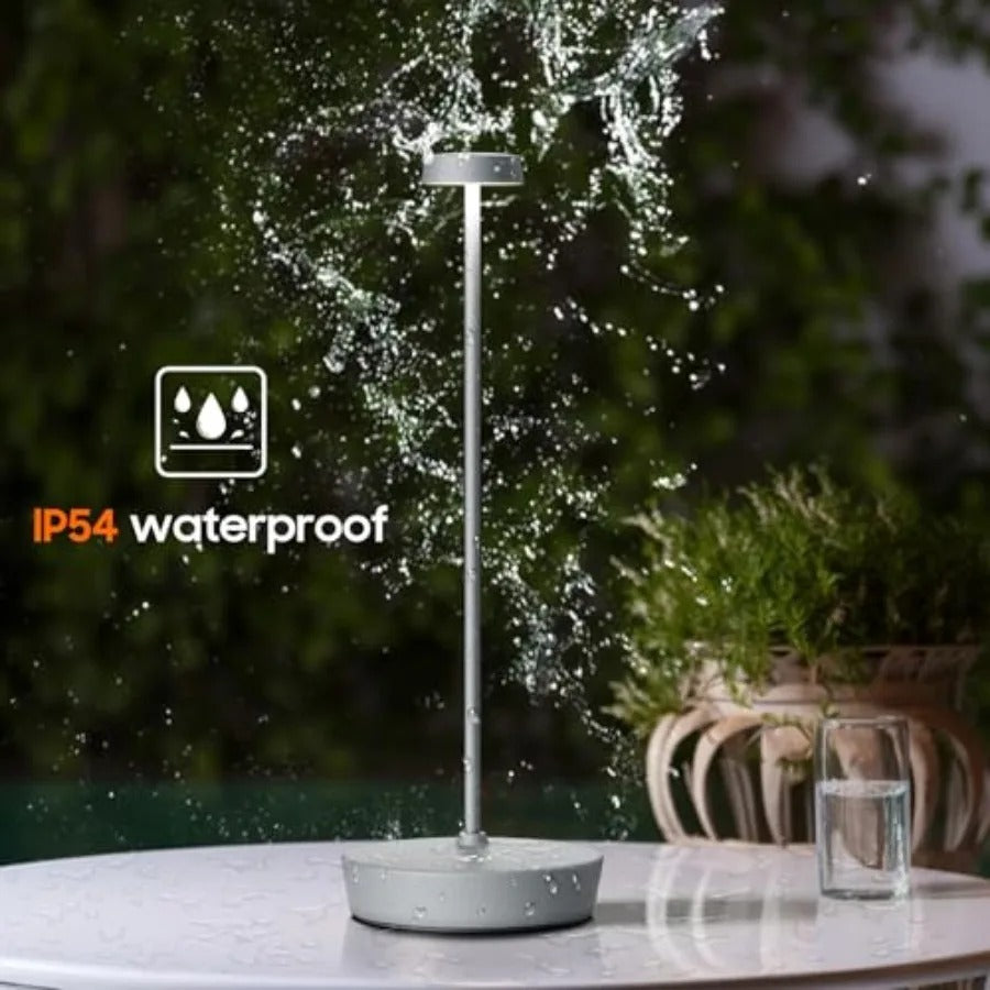 Cordless LED Table Lamp Rechargeable Battery Desk Lamps, 3 Color Stepless Dimmable Metal Battery Table Lamps, Portable Waterpro
