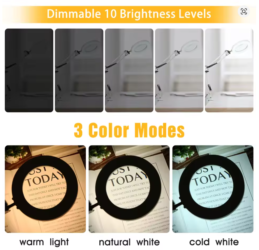 72LED 8X/10X NEW Illuminated Magnifier USB 3 Colors LED Magnifying Glass for Soldering Iron Repair/Table Lamp/Skincare Beauty
