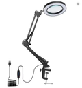 2-in-1 8X LED Magnifying Lamp with Light, Swing Arm Magnifier Desk Light with Clamp Base, USB Dimmable Reading Lamp 3 Color Modes 10 Brightness Levels, Adjustable Foldable Magnifying Glass Light for Craft Repair Tattoo Jewelry Workbench Black