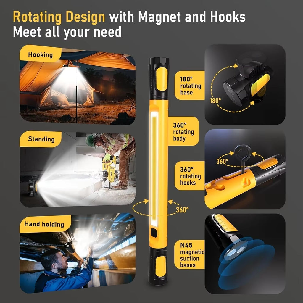 Super Bright Magnetic Work Light Built-in 5200mAh Rechargeable Battery Underhood Work Lamp Bar For Car Repair Outdoor lighting