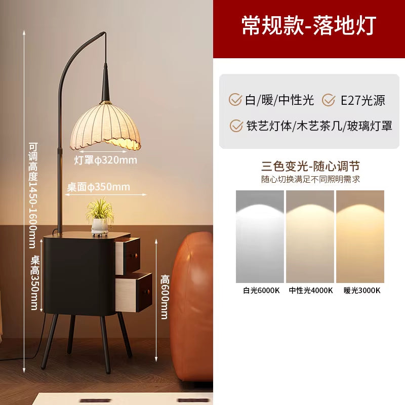 Vintage Grapefruit Glass Lampshade Floor Lamp Living Room Sofa Side with Shelf Standing Lamp Study Room Reading Table Lamp