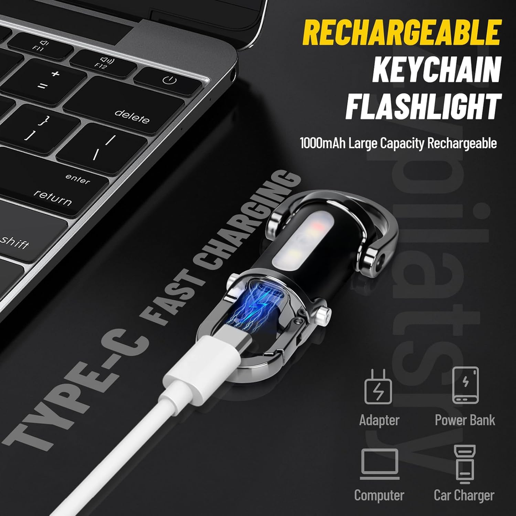 Zypilatsry 1200LM Super Bright Mini Led Flashlights USB Rechargeable Small Waterproof Keychain Flashlight Rescue, Camping-Black