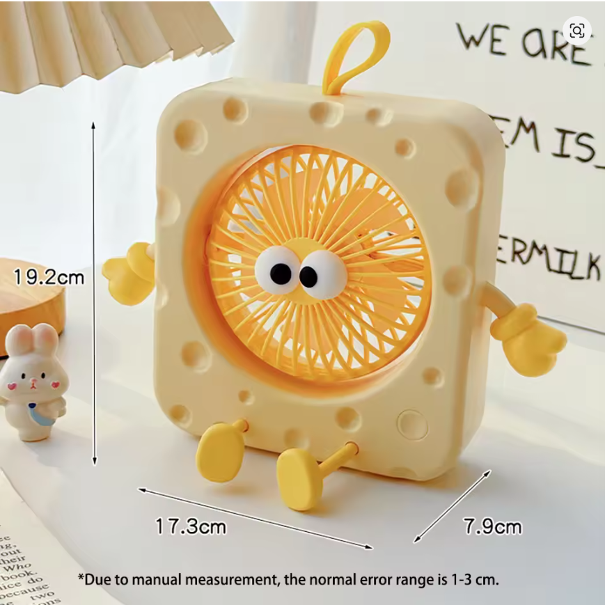 Creative Cheese Shaped Mini Fan 3D Cartoon Portable USB Desk Fan with Hanging Loop Desktop Cooling Fans Office Dorm Decor