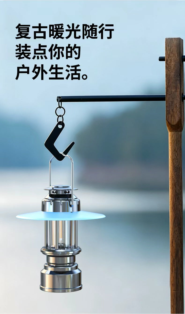 Portable retro lantern tent camping charging camping lamp outdoor atmosphere lighting led emergency hand lamp