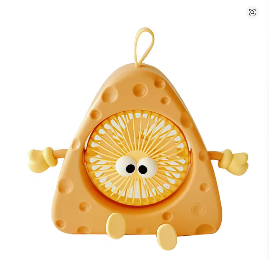 Creative Cheese Shaped Mini Fan 3D Cartoon Portable USB Desk Fan with Hanging Loop Desktop Cooling Fans Office Dorm Decor