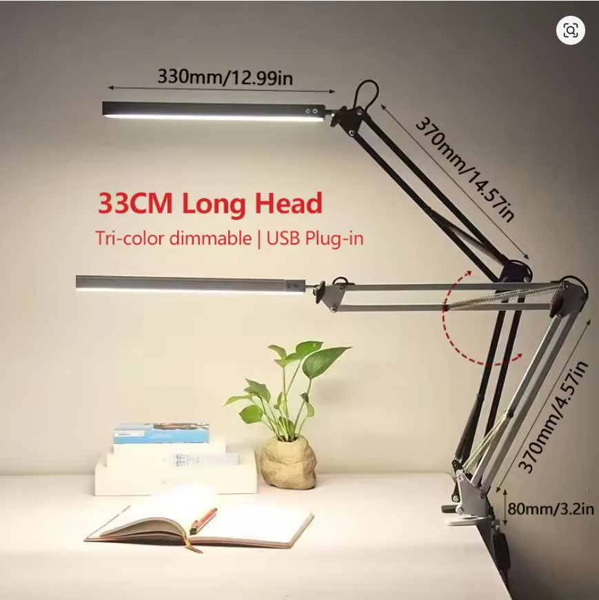 33CM LED Desk Lamp Adjustable Foldable Double Swing Arm Light Eye-Caring For Dormitory Study Office Architect Task Lamp Dimmable