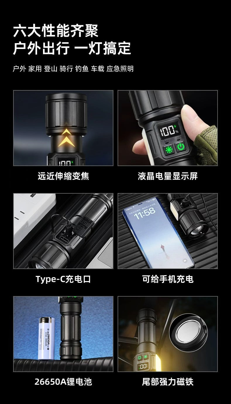 Strong light far-reaching bright laser cannon flashlight with side light emergency repair multi-functional lighting aluminum alloy flashlight