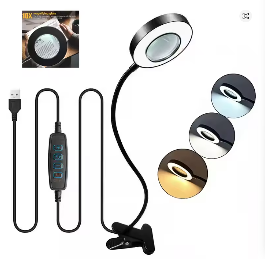 10X Magnifying Glass With 3 Color Modes LED Lighted Desk Lamp LED Magnifier Lamp for Reading Crafting Painting Close Work
