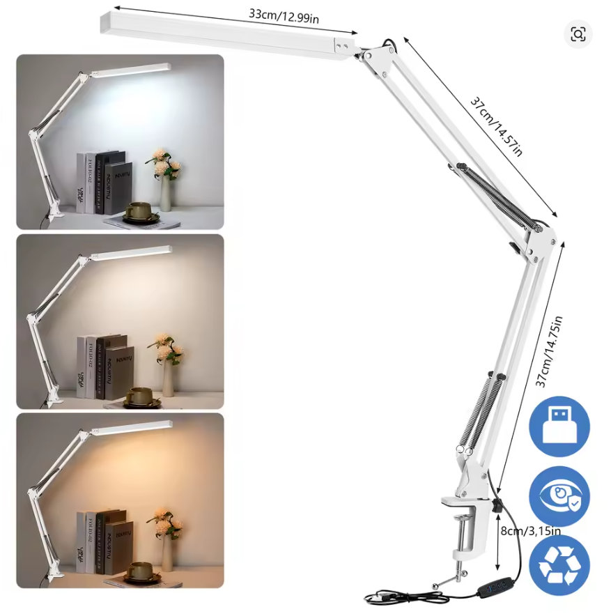 33CM LED Desk Lamp Adjustable Foldable Double Swing Arm Light Eye-Caring For Dormitory Study Office Architect Task Lamp Dimmable