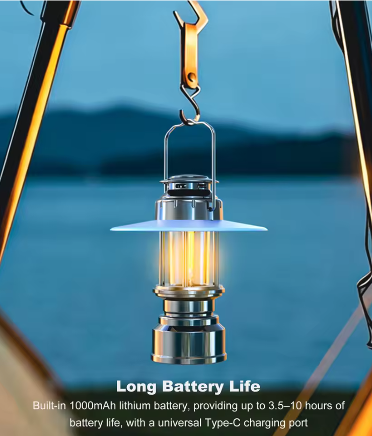 Portable retro lantern tent camping charging camping lamp outdoor atmosphere lighting led emergency hand lamp
