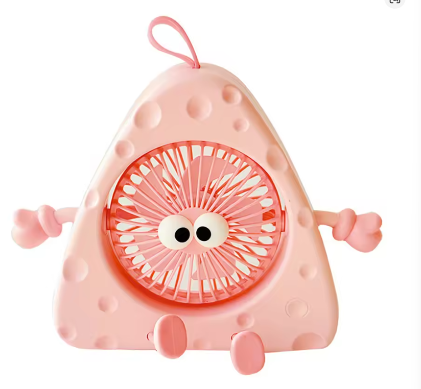 Creative Cheese Shaped Mini Fan 3D Cartoon Portable USB Desk Fan with Hanging Loop Desktop Cooling Fans Office Dorm Decor