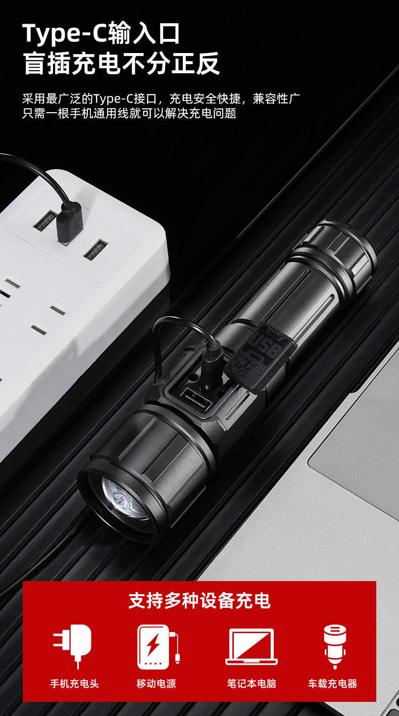 Strong light far-reaching bright laser cannon flashlight with side light emergency repair multi-functional lighting aluminum alloy flashlight