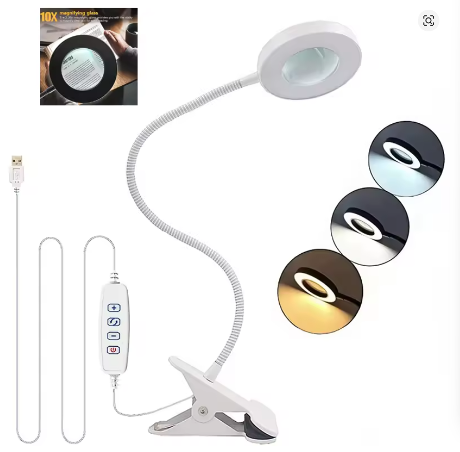 10X Magnifying Glass With 3 Color Modes LED Lighted Desk Lamp LED Magnifier Lamp for Reading Crafting Painting Close Work