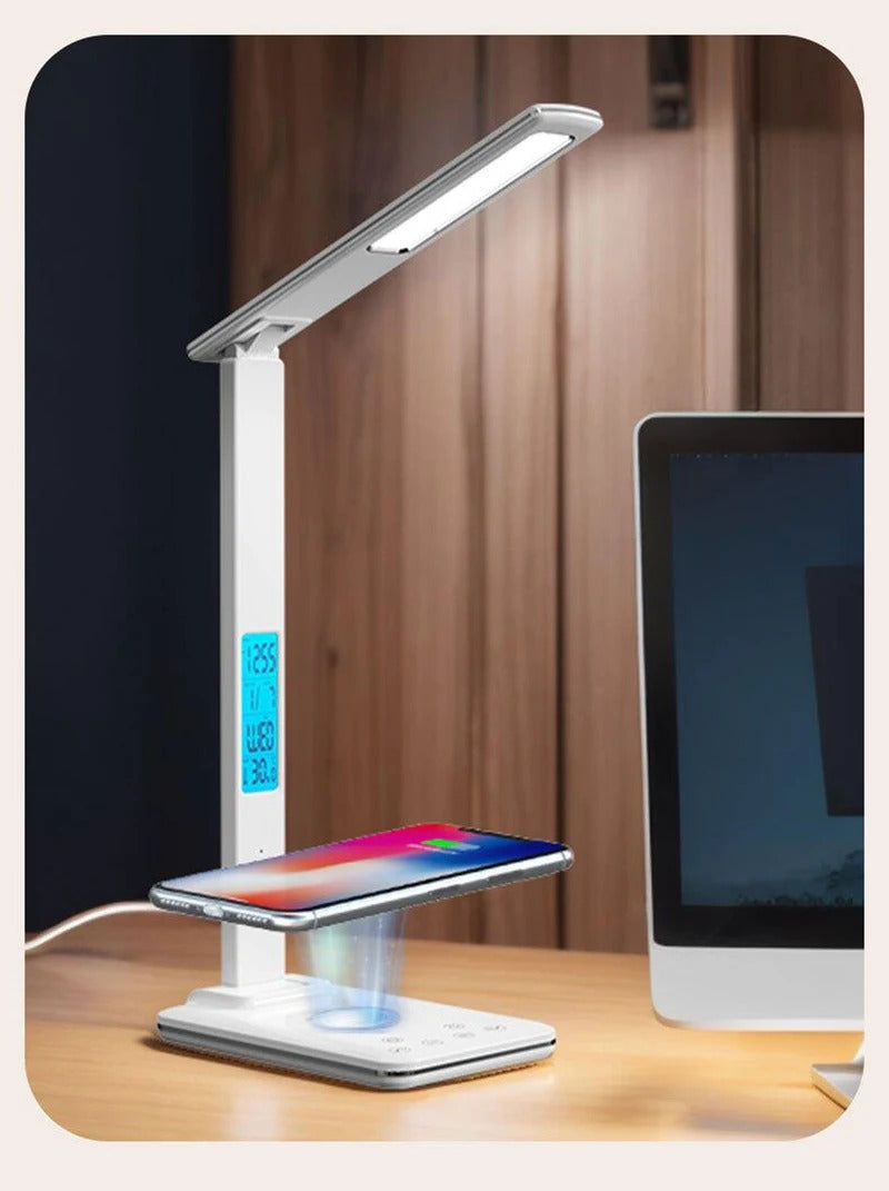 LED Desk Lamp with Wireless Charger and USB Plug in Port Bedside Night Light Touch Dimmable Eye-Caring for Gaming Reading Home