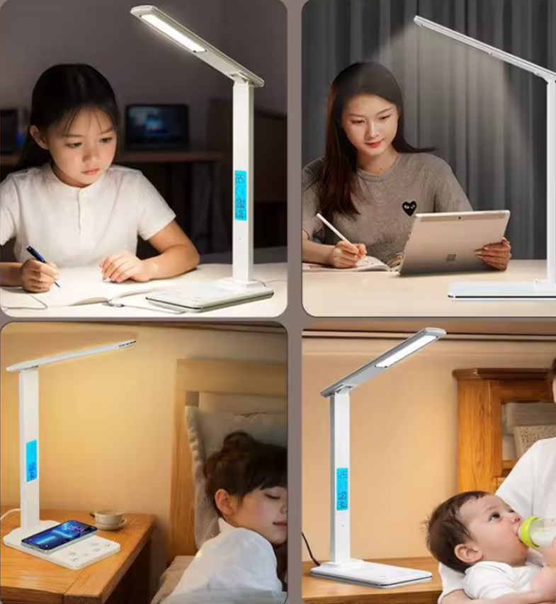 LED Desk Lamp with Wireless Charger and USB Plug in Port Bedside Night Light Touch Dimmable Eye-Caring for Gaming Reading Home