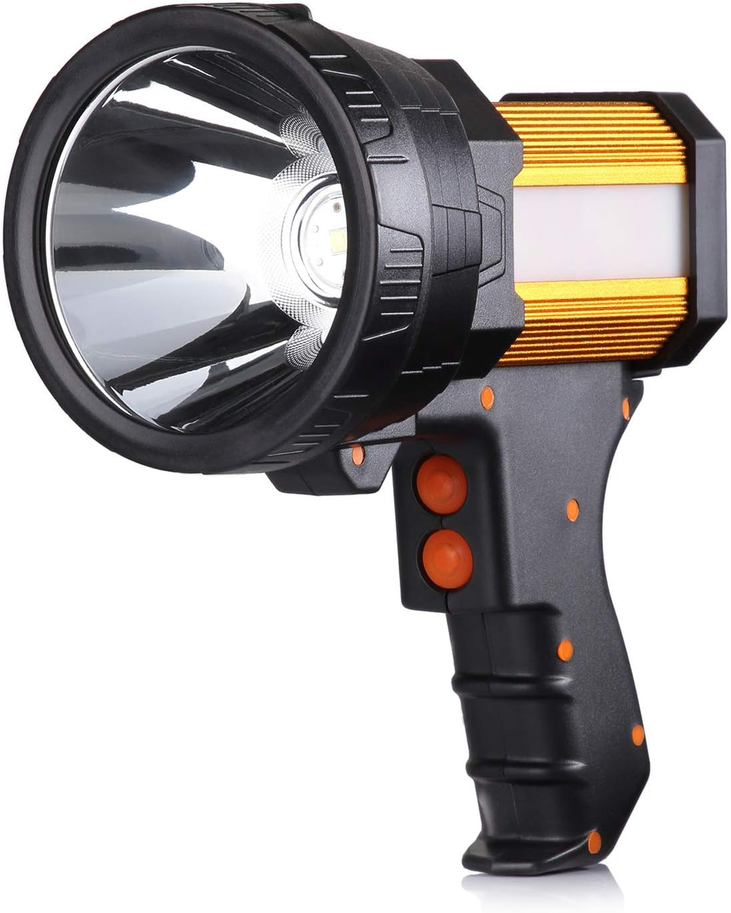 BUYSIGHT Rechargeable Spotlight,2000000 Lumens Spot Lights Hand held High lumens Large Flashlight Handheld Spotlight Lightweight and Super Bright Flashlight (Aluminium_Alloy Golden)