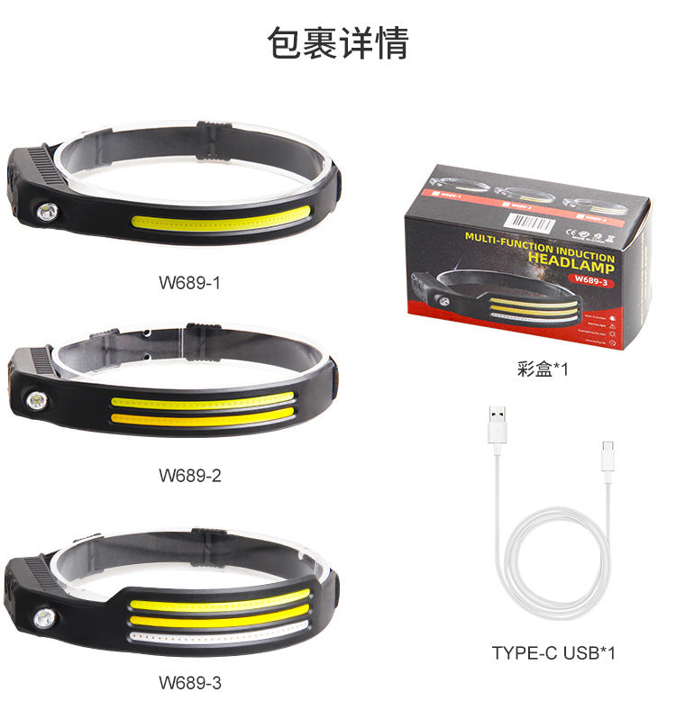 COB LED Induction Headlamp USB Rechargeable Lamp with Built-in Battery Outdoor Camping Fishing Light Emergency Working Lantern