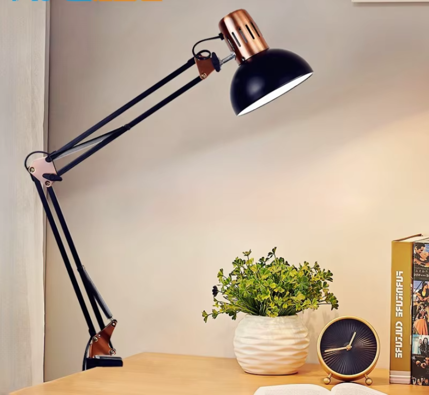 Industrial Foldable LED Table Lamp With Clamp E27 Telescopic Swing Arm Dormitory Reading Lamp Bedside Childern's Room Desk Light