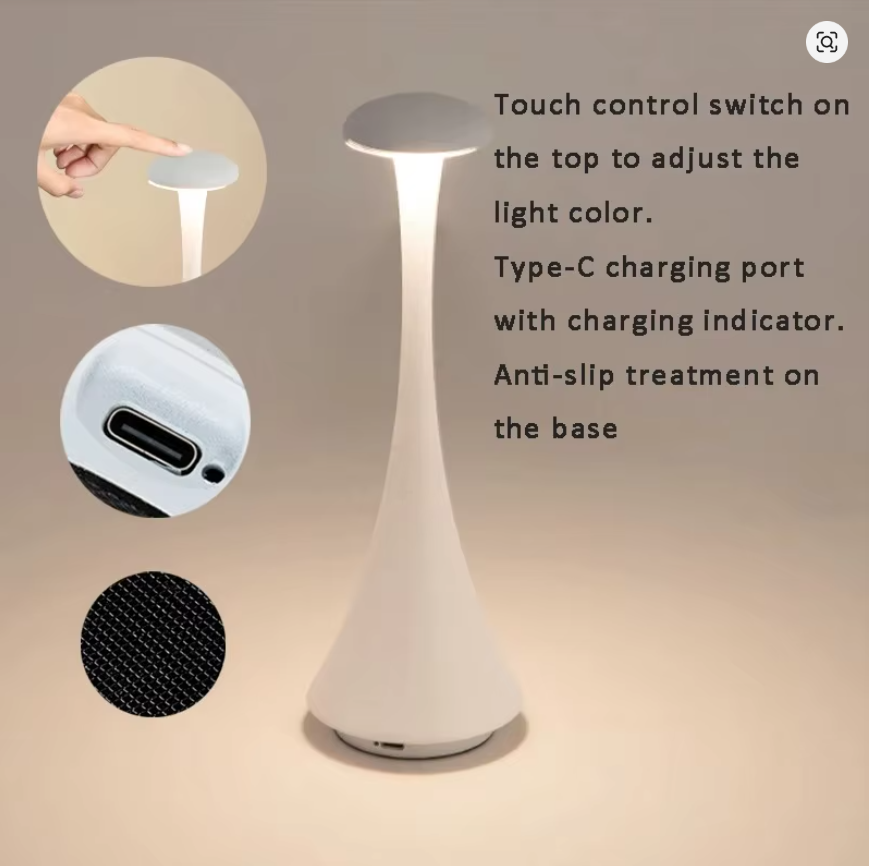 Mushroom Table Lamp, USB-C Rechargeable Wireless Touch Creative Night Light for Hotel, Bedroom & Home Atmosphere