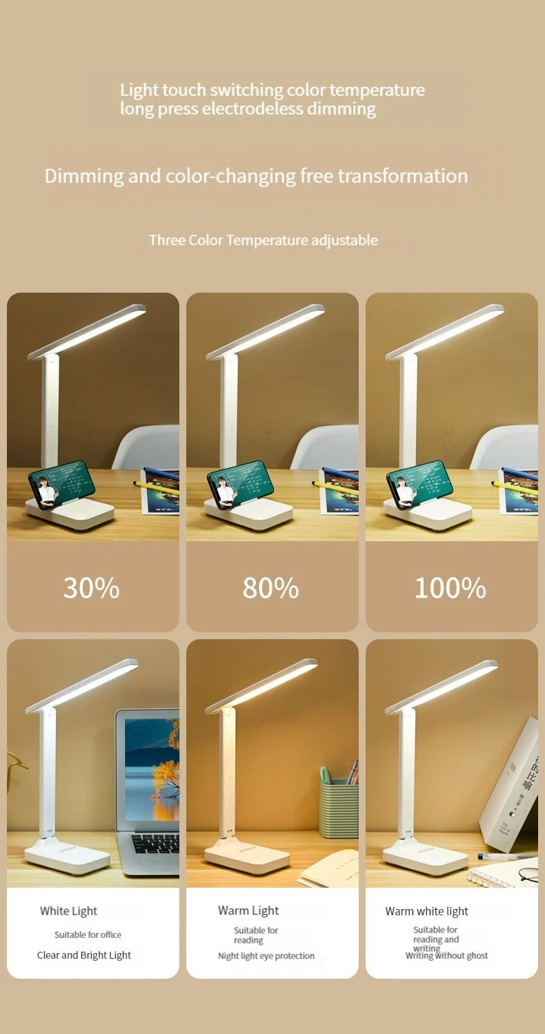 Foldable eye protection desk lamp, supports three-speed dimming, supports USB charging and plug-in two styles, and has learning