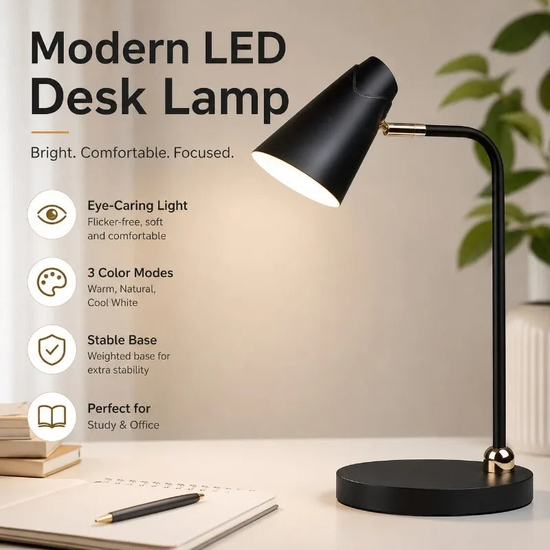 Simple Office Study Bedroom Study Art Desk Lamp LED Student Dormitory Specially Durable Adjustable Tri Color Reading Light