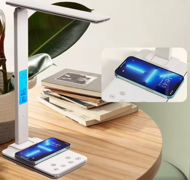 LED Desk Lamp with Wireless Charger and USB Plug in Port Bedside Night Light Touch Dimmable Eye-Caring for Gaming Reading Home