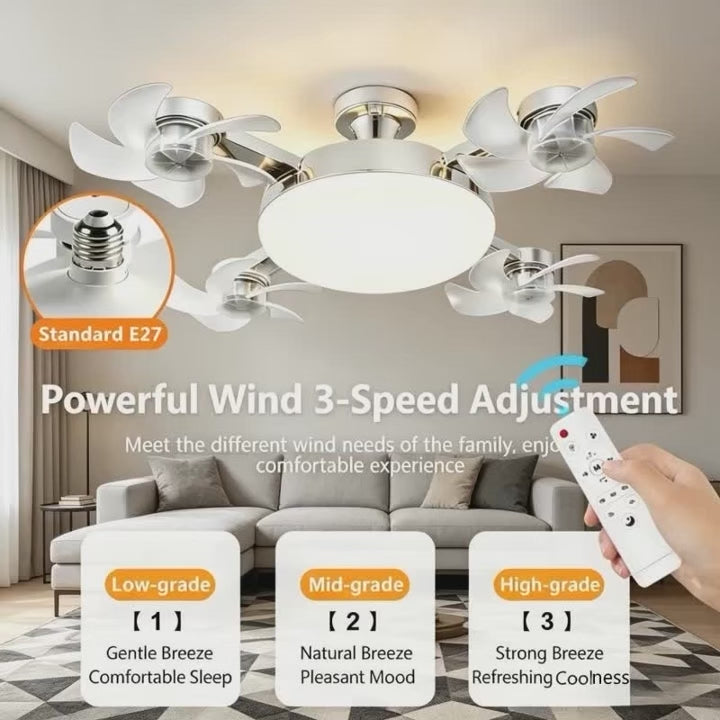 3/4 Heads Drone Style E27 Ceiling Fan Light 2-in-1 AC85-265V Three Colors LED Fan Lamp With Remote Control For Home Restaurant