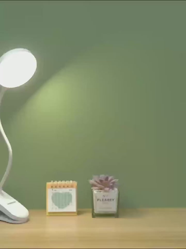LED Plug-In Desk Lamp Adjustable Brightness Clip-On Standable Reading Study Bedroom Night Light with Flexible Gooseneck