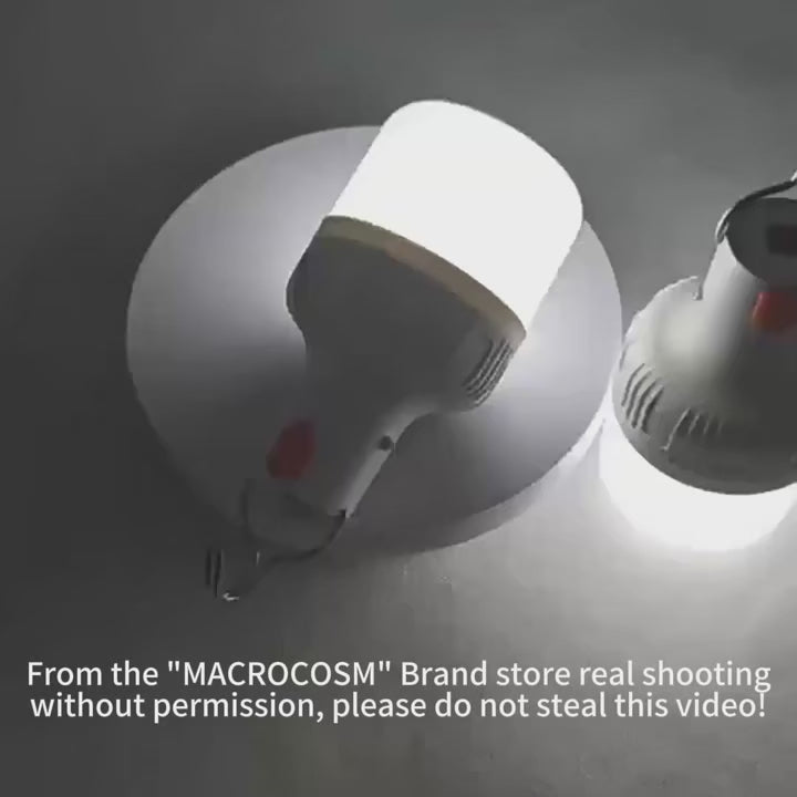 Portable LED travel light bulb with hook, USB rechargeable emergency work light, handheld floodlight lantern